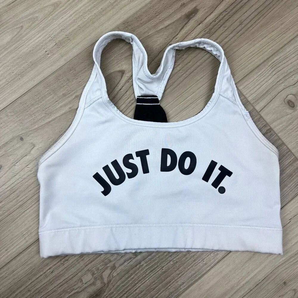 Nike Dri-FIT Just Do It White Sports Bra Medium Racerback Workout Bra - Picture 2 of 7